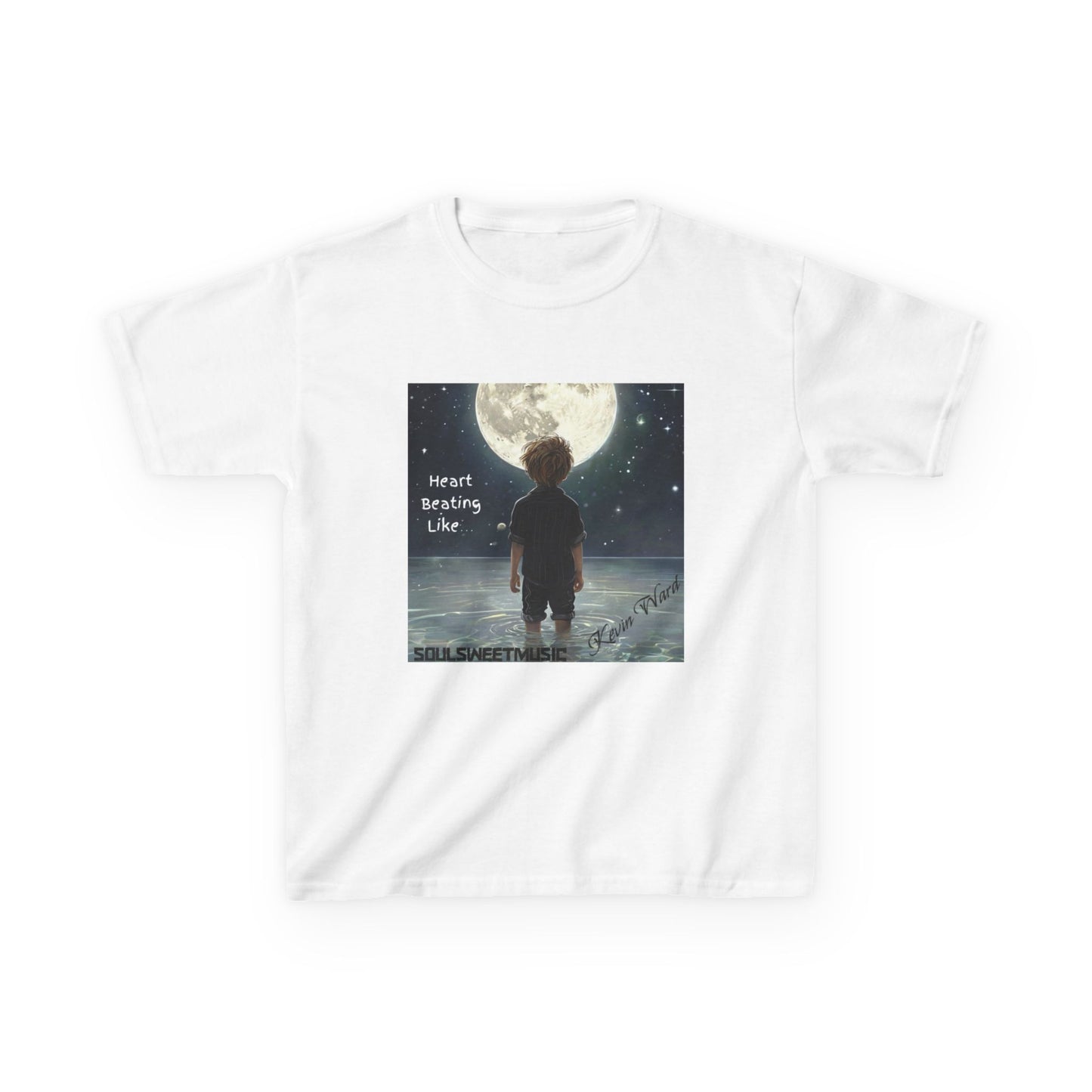 Kids Heavy Cotton™ Tee - Heart Beating Like Moon Design for Creative Kids