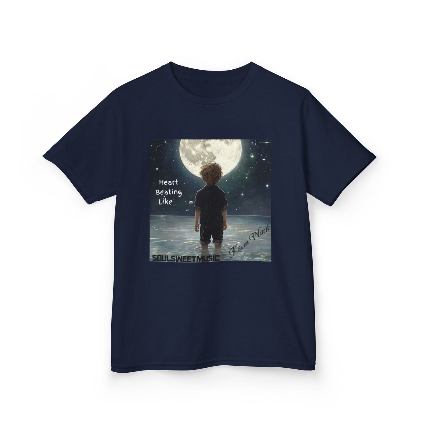 Kids Heavy Cotton™ Tee - Heart Beating Like Moon Design for Creative Kids