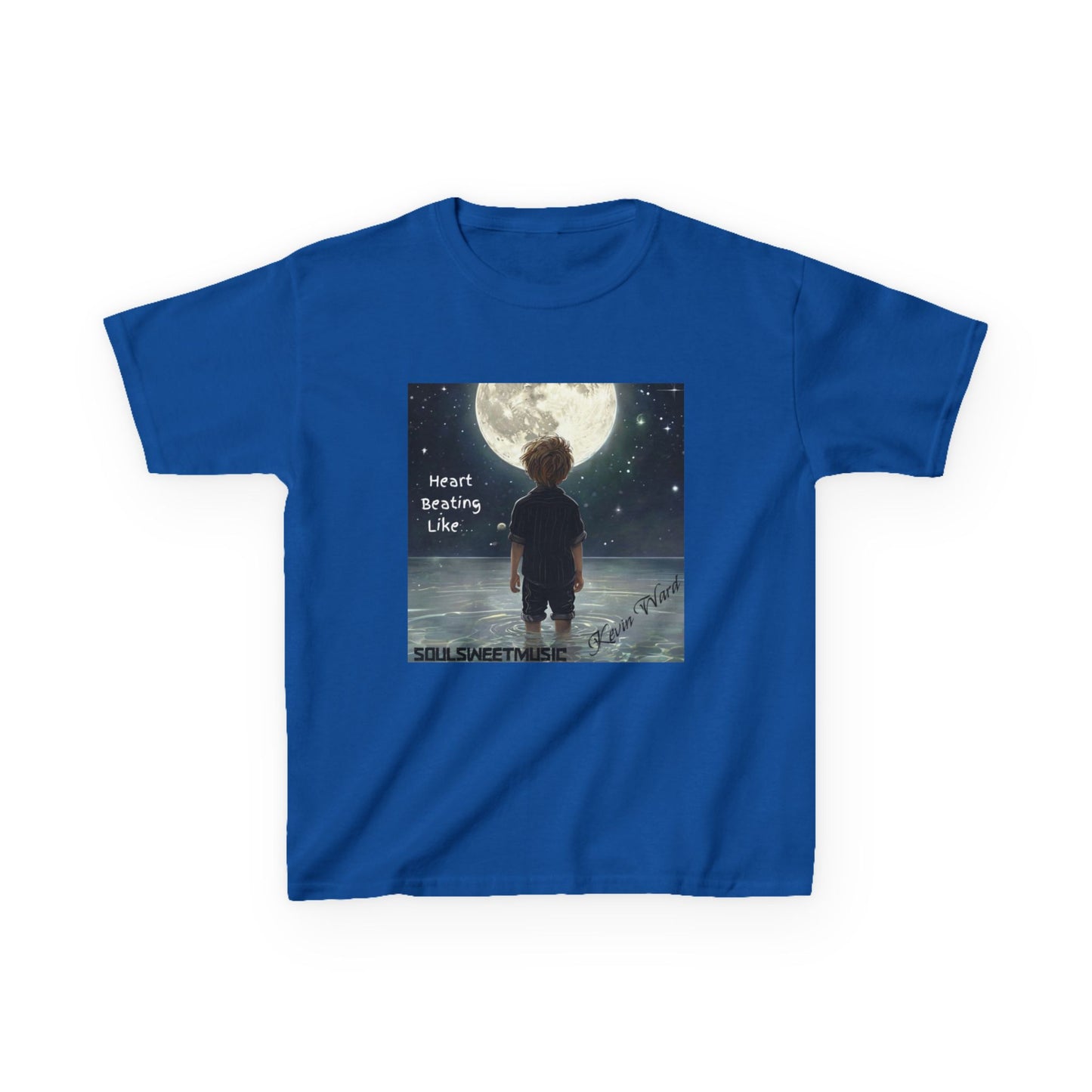 Kids Heavy Cotton™ Tee - Heart Beating Like Moon Design for Creative Kids
