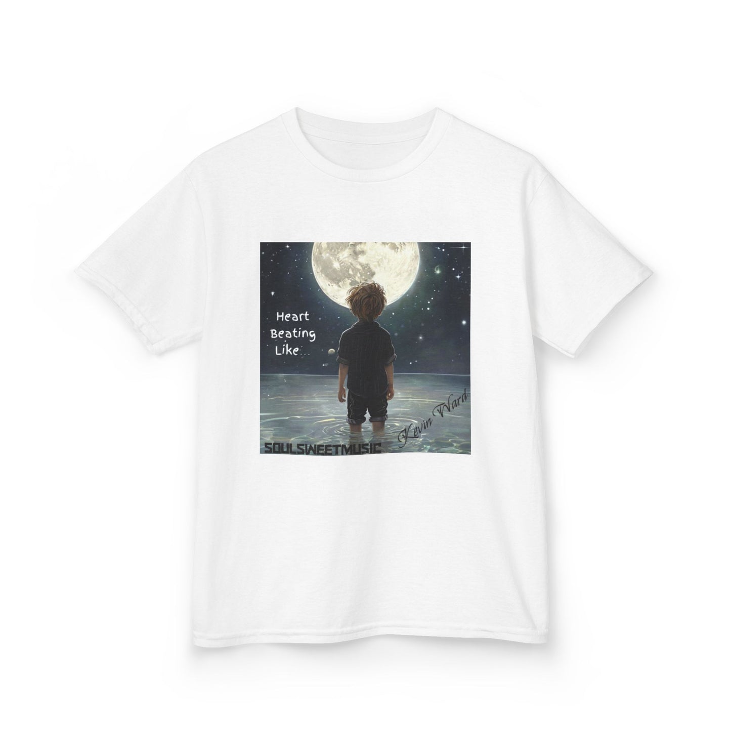 Kids Heavy Cotton™ Tee - Heart Beating Like Moon Design for Creative Kids