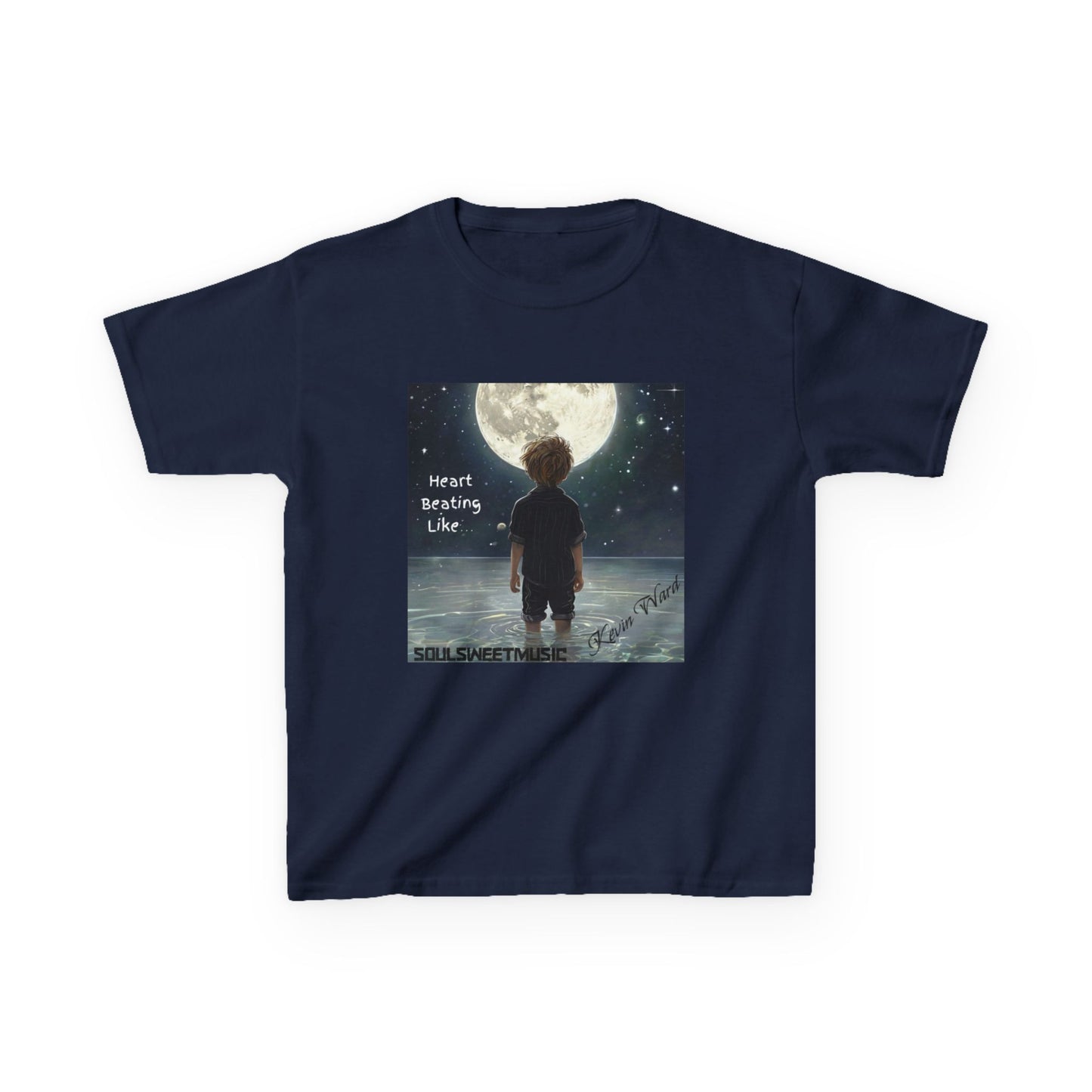 Kids Heavy Cotton™ Tee - Heart Beating Like Moon Design for Creative Kids