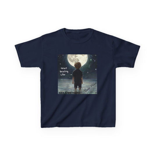Kids Heavy Cotton™ Tee - Heart Beating Like Moon Design for Creative Kids