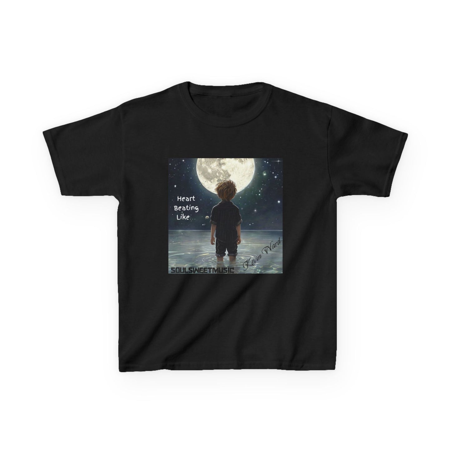 Kids Heavy Cotton™ Tee - Heart Beating Like Moon Design for Creative Kids