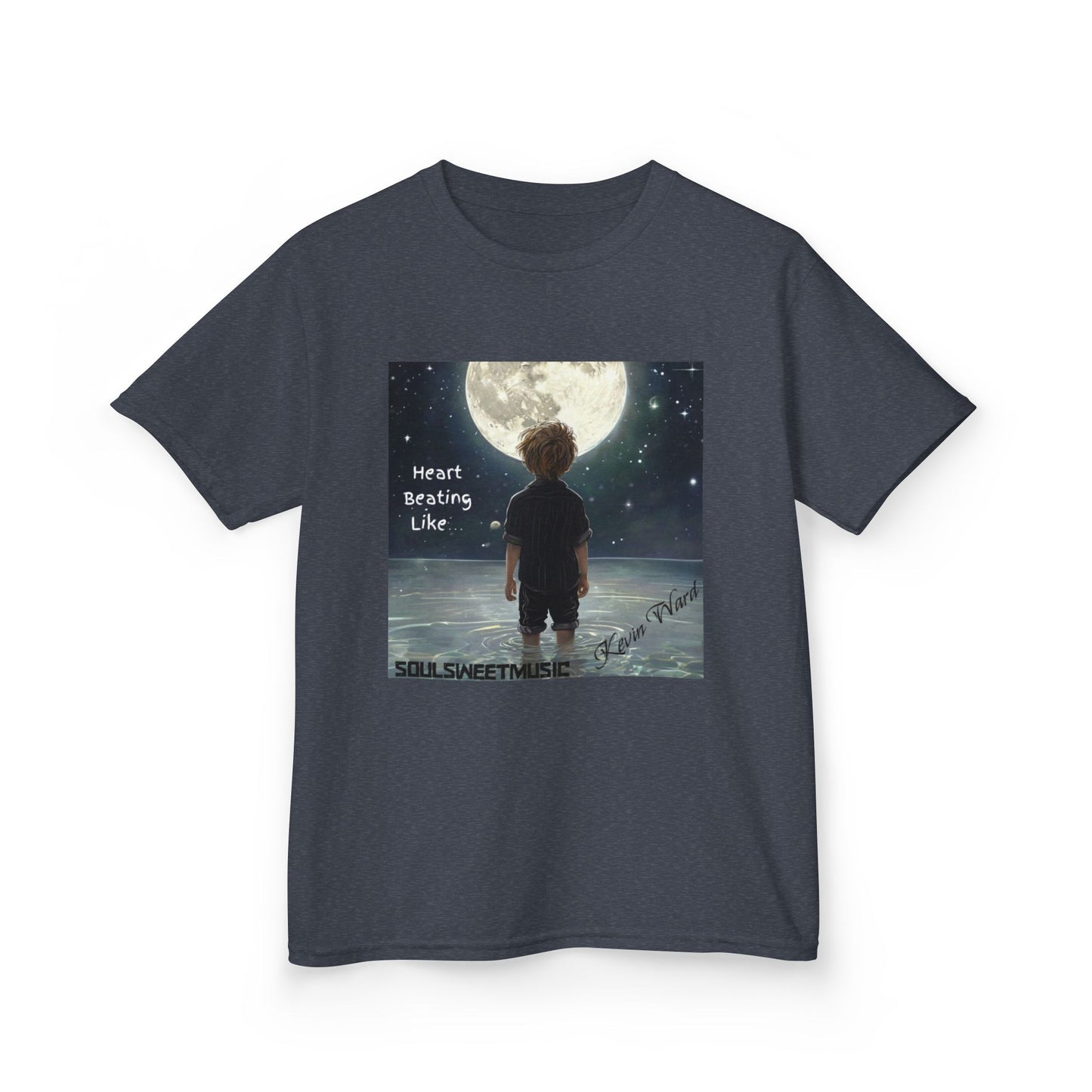 Kids Heavy Cotton™ Tee - Heart Beating Like Moon Design for Creative Kids