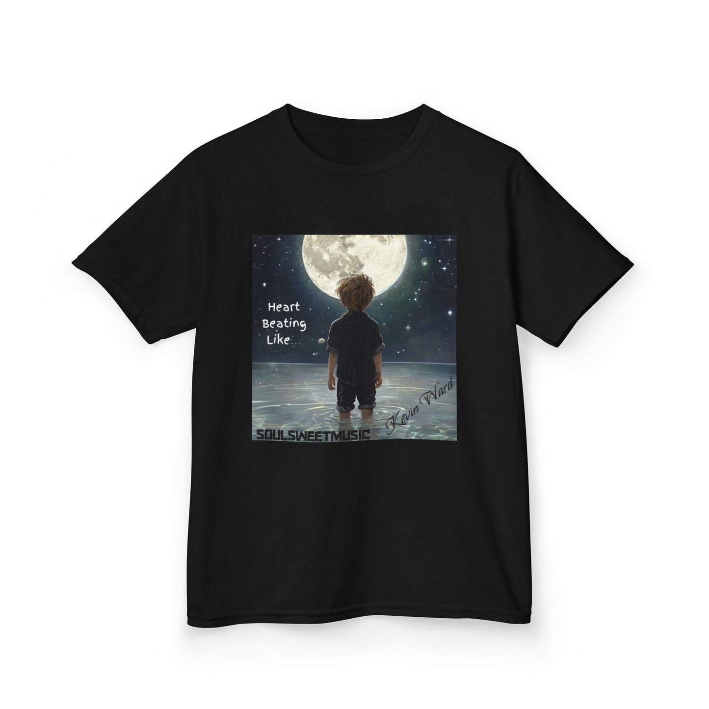 Kids Heavy Cotton™ Tee - Heart Beating Like Moon Design for Creative Kids