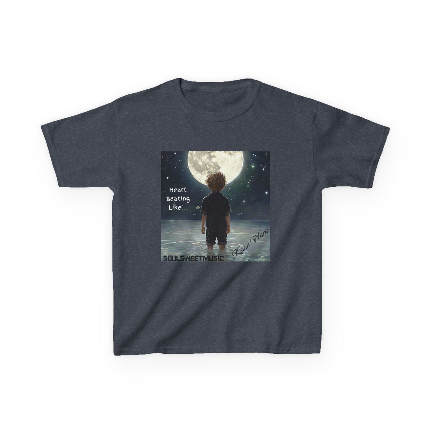 Kids Heavy Cotton™ Tee - Heart Beating Like Moon Design for Creative Kids